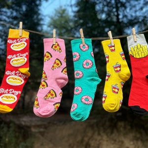 Fast Food Socks Set - Hot Dog Pizza Sock - Colorful Funny Socks - Fun and French Fries Designs - Comfortable - Unique Gift  - Summer Socks