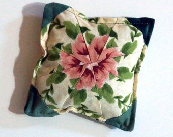 Pincushion Paperweight Patchwork Pieced Cotton Fabric Green Pink Blue Yellow Emory Filled