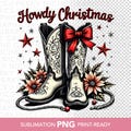 Howdy Christmas Boots Png, Cowboy Coquette Bow, Western Christmas Png Design, Christmas Png, Christmas Cowboy Boots Png Design Sublimation product logo