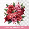 Valentine roses PNG, Valentine's day floral digital download, romantic rose bouquet, love themed clipart, Valentine banner art
