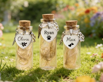 Frasco de recuerdo de pelo de mascota, frasco conmemorativo de pelo de mascota personalizado, regalo conmemorativo personalizado para perros y gatos, regalo para recordar la pérdida de una mascota