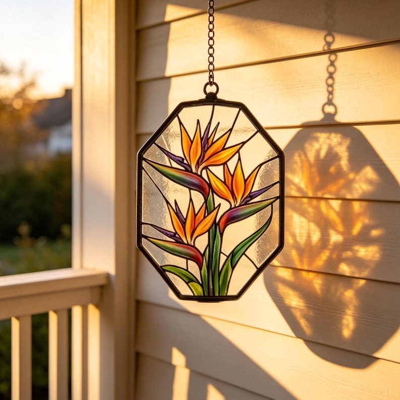 Bird of Paradise Stained Glass Suncatcher, Handmade Tropical Floral ...