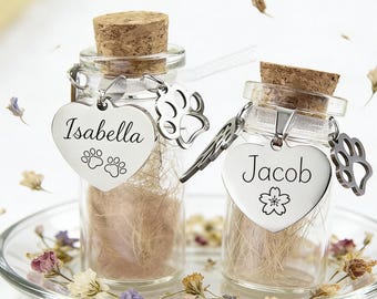 Frasco de recuerdo de pelo de mascota, Memorial personalizado de pelo de mascota, Regalo conmemorativo personalizado para perros y gatos, Regalo de recuerdo por la pérdida de una mascota