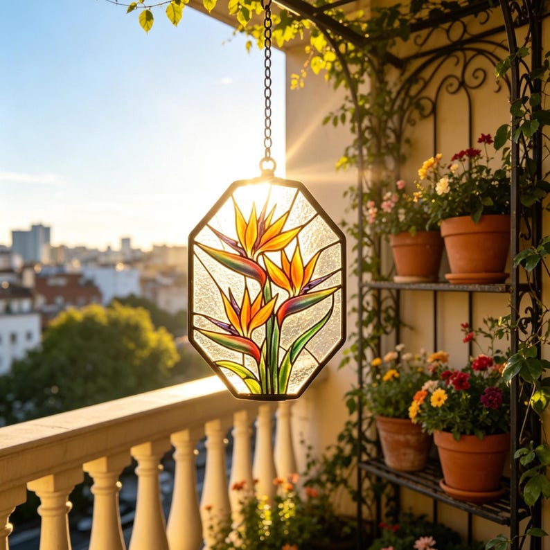 Bird of Paradise Stained Glass Suncatcher, Handmade Tropical Floral ...
