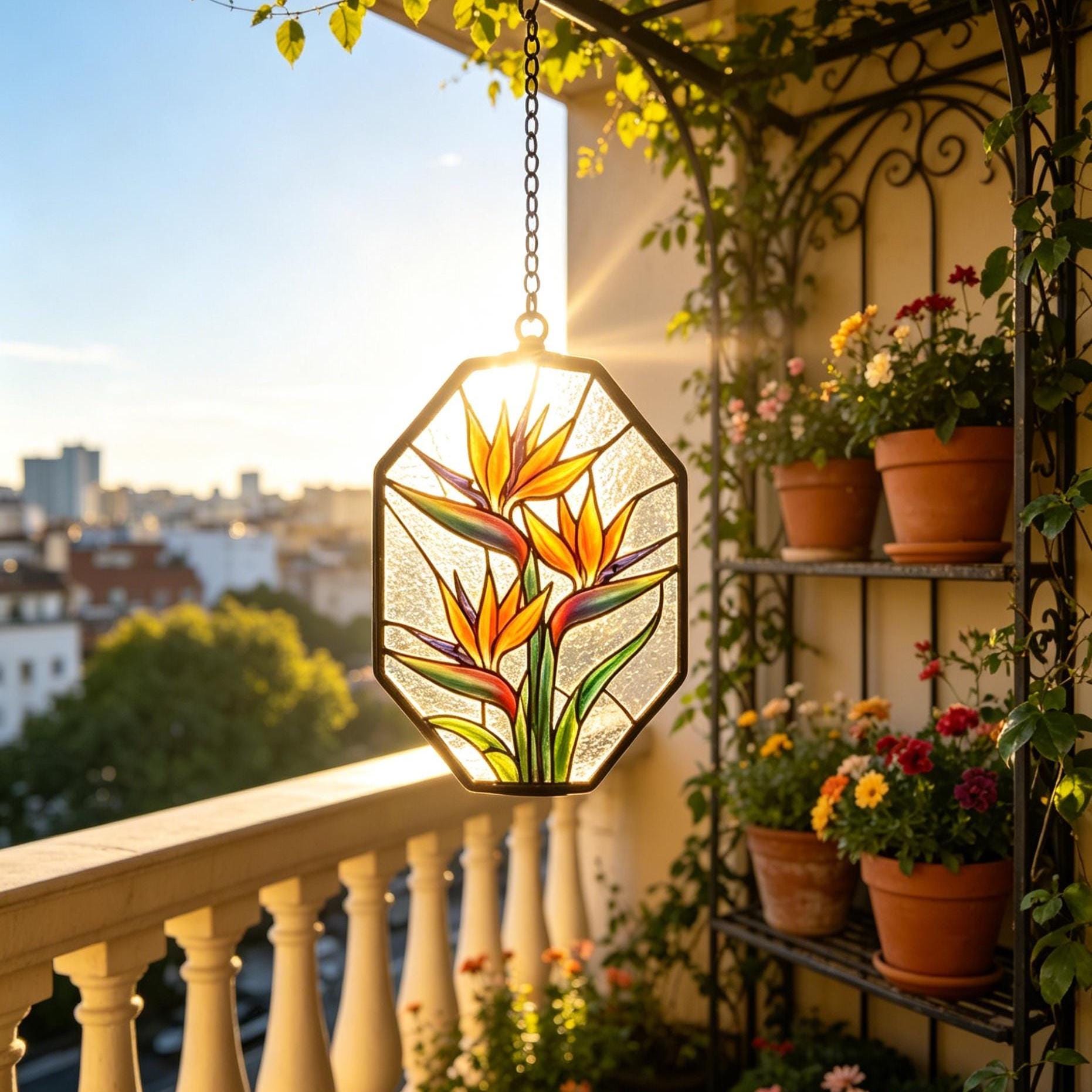 Bird of Paradise Stained Glass Suncatcher, Handmade Tropical Floral ...