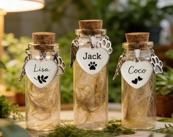 Frasco personalizado para guardar pelos de mascotas, regalo conmemorativo personalizado, recuerdo de la pérdida de una mascota.
