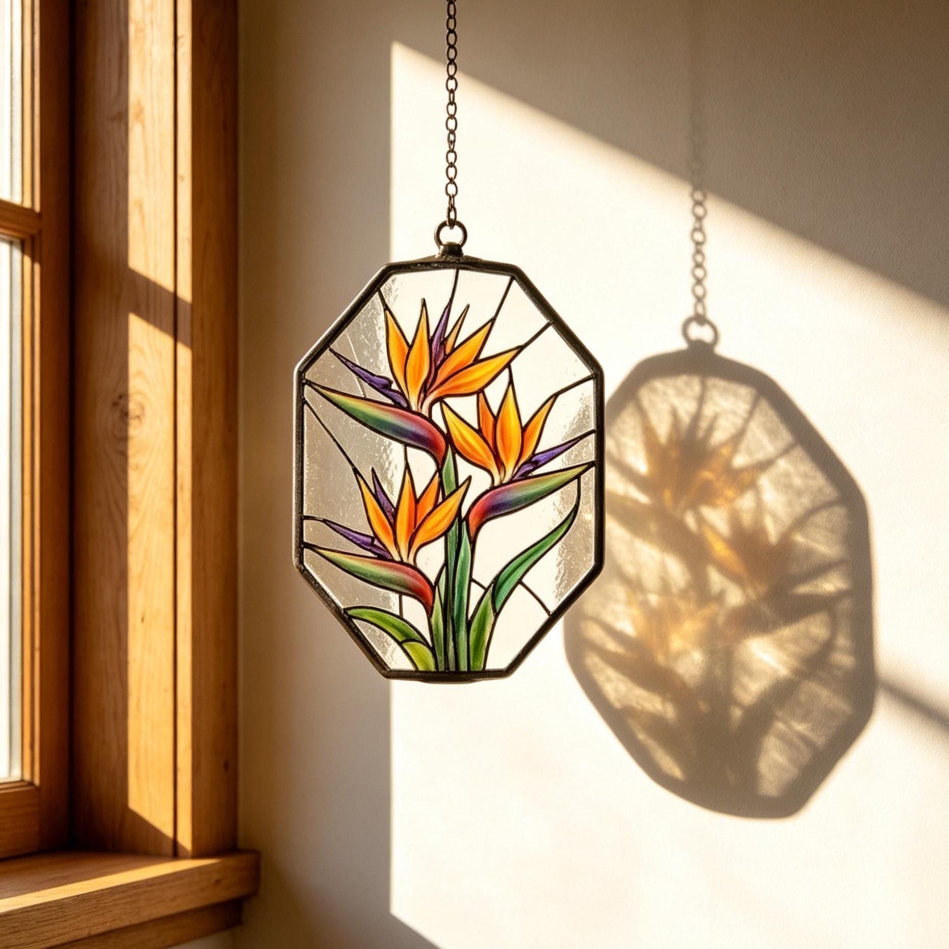 Bird of Paradise Stained Glass Suncatcher, Handmade Tropical Floral ...