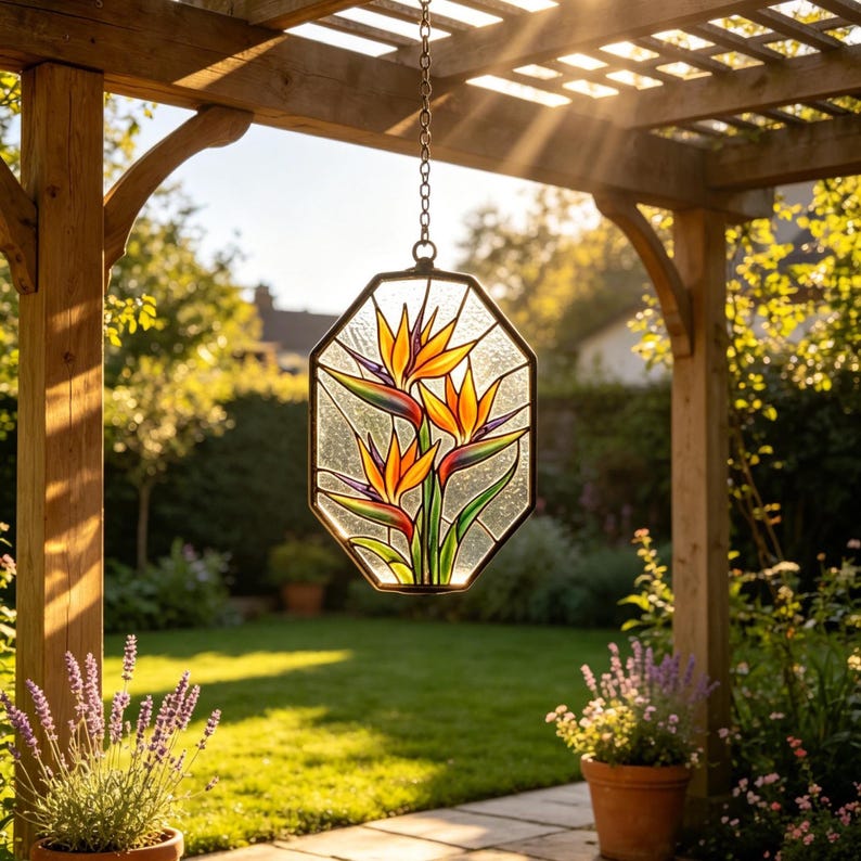 Bird of Paradise Stained Glass Suncatcher, Handmade Tropical Floral ...