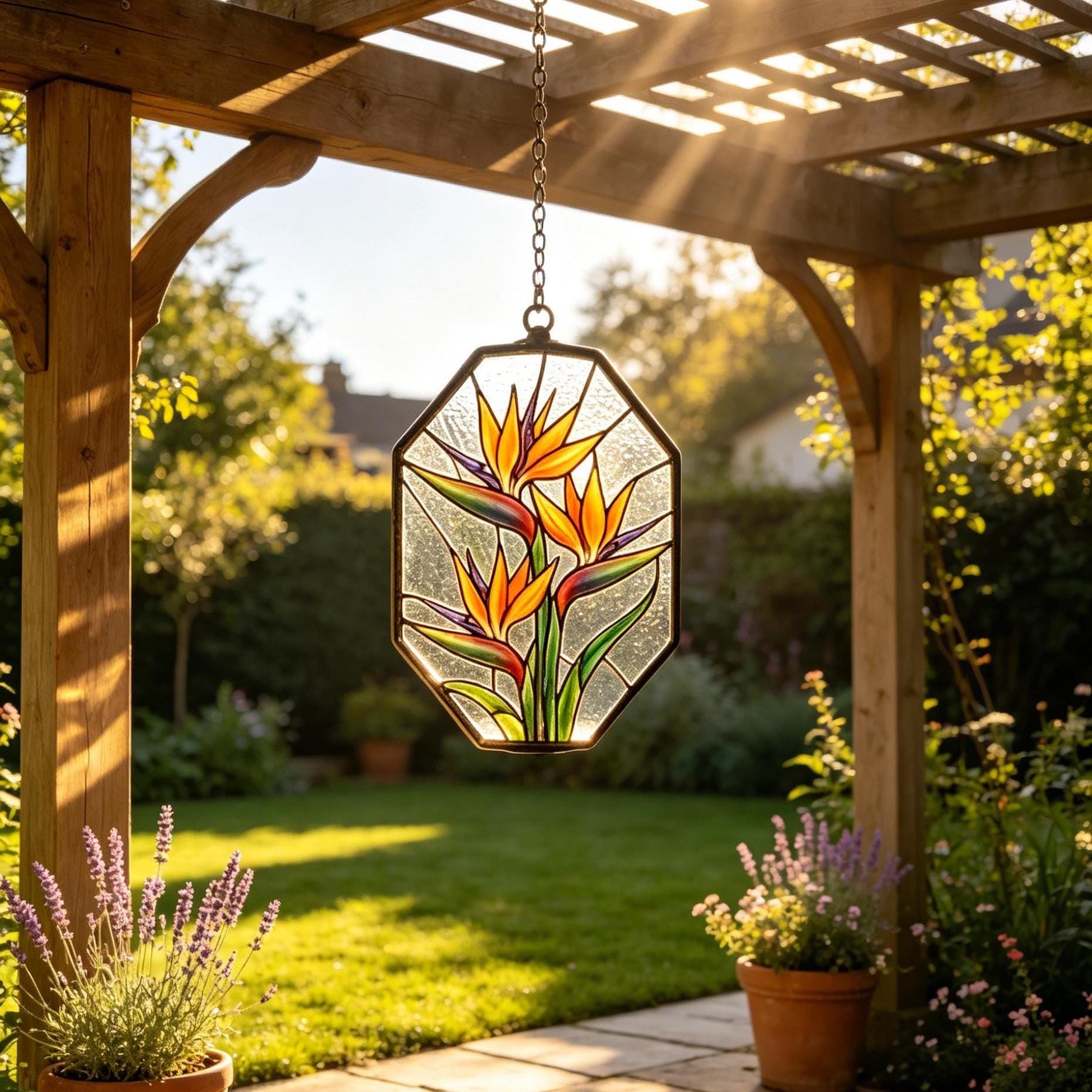 Bird of Paradise Stained Glass Suncatcher, Handmade Tropical Floral ...