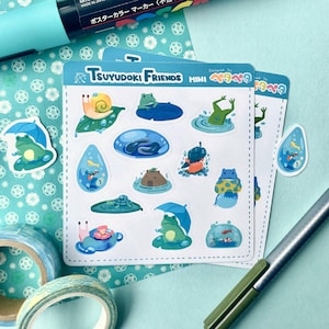 Regnerische Tiere Mini japanische niedliche Kunst Sticker Set Frosch Sticker Sammlung Geschenk für Planer und Zeitschriften Schnecken Capybara Koi Krabbe Schildkröte