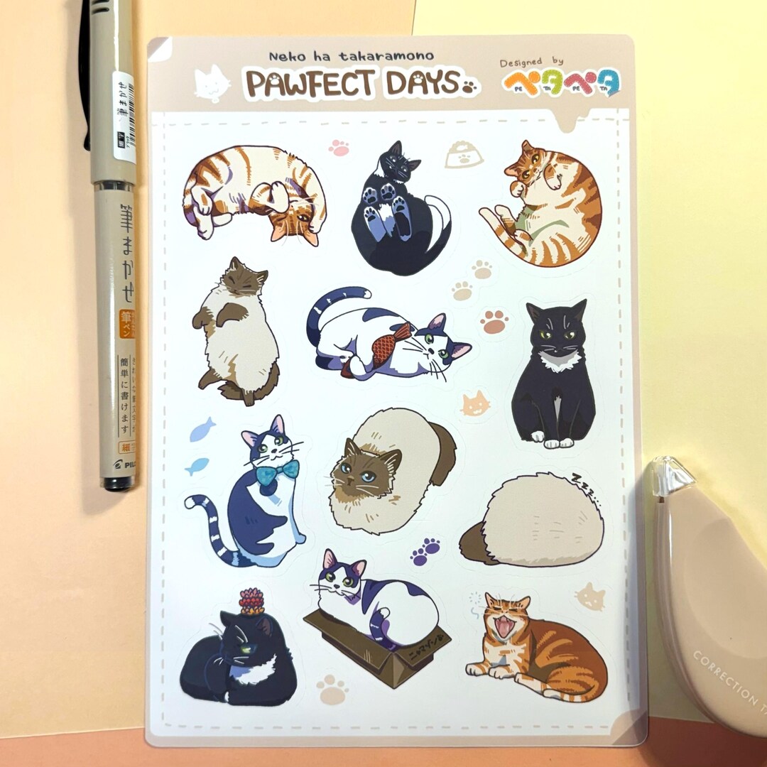 Hand Drawn Cat Sticker Sheet – "pawfect Days" - Etsy