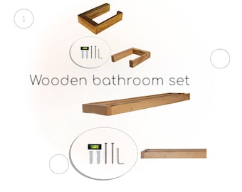 Handmade Ash Wood Bathroom Set: Rustic Towel & Toilet Paper Holder
