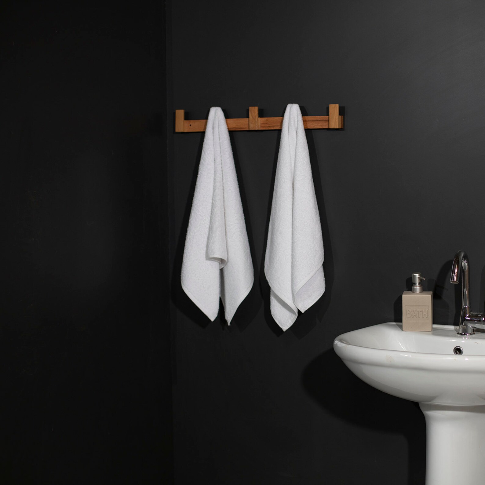 Wooden Bath Towel Holder & Hooks - Wall Mounted Coat Rack, Entryway ...