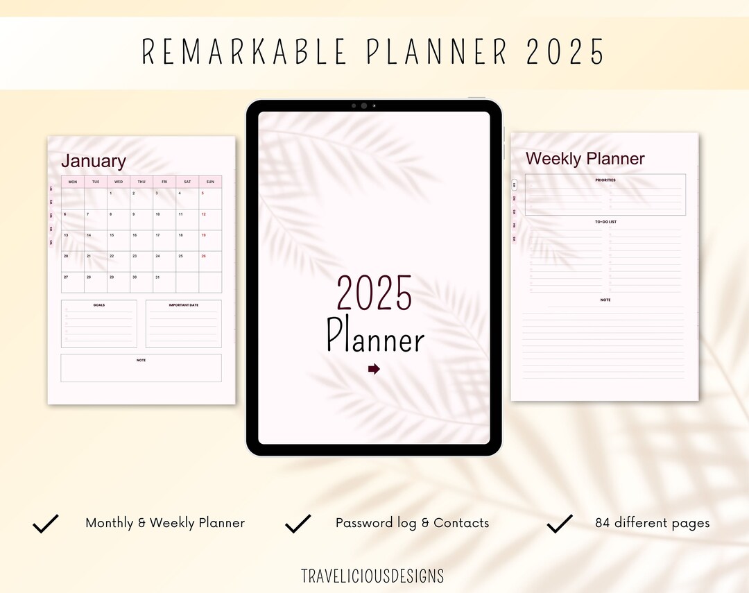 Remarkable 2 Planner 2025 | Remarkable Templates | Digital Calendar for ...