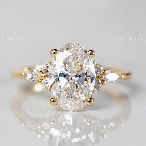 2.50 Ctw Oval Cut Moissanite Ring Cluster Diamond Engagement Ring Oval Wedding Moissanite Ring Yellow Gold Cluster Ring Anniversary Gift