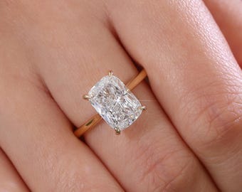 Radiant Cut Solitaire Engagement Ring | Hidden Halo Lab Grown Diamond Ring in Yellow Gold | Gift for Her Jewelry | Bridal Ring | Laelouris