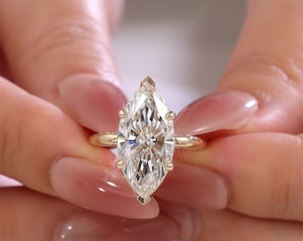 Bague de fiançailles solitaire avec diamants cultivés en laboratoire, taille marquise, bague en diamant d'inspiration vintage, bague de mariée minimaliste, bague en diamant de luxe