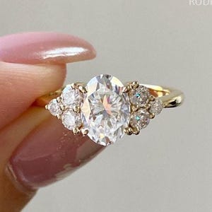 2.50 Ctw Cluster Moissanite Ring Oval Cluster Wedding Diamond Ring Yellow Gold Anniversary Ring Oval Cut Moissanite Ring Bridle Ring Gift
