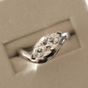 East West Marquise Moissanite Ring Marquise Cut Moissanite Ring 1.60 Ct Half Bezel Set Moissanite Engagement Ring White Gold Diamond Ring