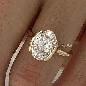 2.50 Ct Solitaire Oval Moissanite Ring Half Bezel Set Moissanite Ring Oval Cut Moissanite Ring Yellow Gold Diamond Oval Ring Engagement Ring