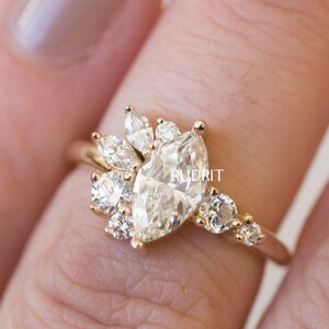 Marquise Cut Moissanite RIng White Moissnaite Marquise Ring Wedding Diamond Ring 2.00 Ctw Cluster Moissanite Ring Engagement Ring Women