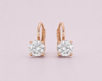 Brincos de gota com diamantes sintéticos redondos, presente perfeito para ela | Brincos de noiva em ouro maciço com fecho de alavanca | Joias minimalistas de luxo | Joias Laelouris