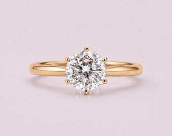 Runder Labor Diamant Solitär Verlobungsring Geschenk für Sie | Solid Gold Klassischer Vorschlag Ring | Minimal Brautschmuck, Laelouris