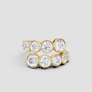 Round Diamond Eternity Ring Gift for Her | Solid Gold Bezel Set Diamond Wedding Band for Women | Elegant Anniversary Stacking Ring