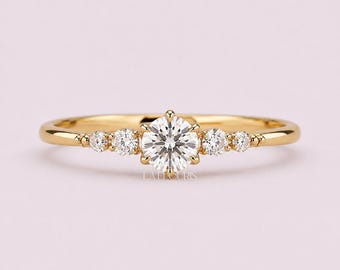 Runder Labor Diamant-Verlobungsring Geschenk für Sie | Solid Gold Zierliche drei Stein Vorschlag Ring | Minimal Brautschmuck, Laelouris