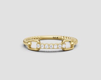 Pierścionek z diamentową skręconą obrączką na prezent dla niej | Złota obrączka ślubna z diamentami w oprawie sznurkowej dla kobiet | Elegancki, minimalistyczny pierścionek do łączenia, Laelouris