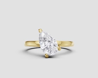 Anello di fidanzamento con diamante a forma di pera, regalo per lei / Anello solitario in oro massiccio per proposta di matrimonio da donna / Elegante anello nuziale classico, Laelouris