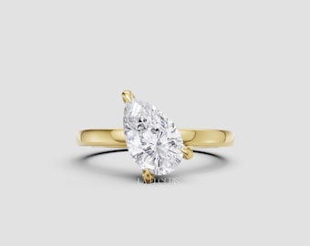 Anello di fidanzamento con diamante a forma di pera, regalo per lei / Anello solitario in oro massiccio per proposta di matrimonio da donna / Elegante anello nuziale classico, Laelouris