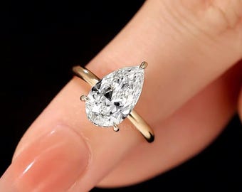 Anillo de compromiso solitario con talla pera en oro amarillo, anillo nupcial minimalista con diamante cultivado en laboratorio, elegante regalo para propuesta de matrimonio, Laelouris