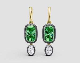 Grüne Edelstein Tropfen Ohrringe Geschenk für sie | Solid Gold Schwarz Rhodium Diamant Ohrringe für Frauen | Elegantes Statement Schmuck Geschenk