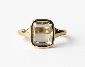 Bezel Set Moissanite Ring Solitaire Engagement Ring 2.35 Ct Portrait Cut Moissanite Ring Yellow Gold Wedding Ring Bridle Ring For Woman Gift