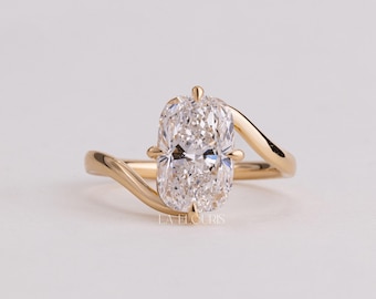 Anillo de compromiso con diamante talla radiante y diseño tipo bypass, ideal como regalo para ella / Anillo solitario de oro macizo con diseño retorcido / Anillo nupcial único para mujer, Laelouris