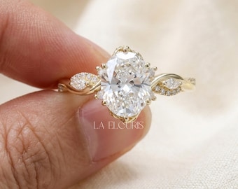 Oval Cut Lab Grown Diamond Engagement Ring Gift for Her | Solid Gold Twisted Vine Ring | Nature Inspired Proposal Ring , Laelouris
