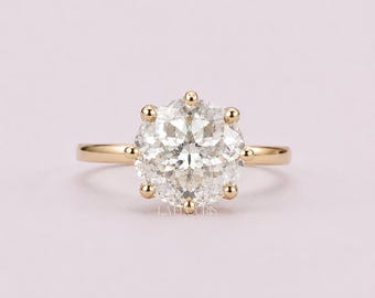 Portuguese Cut Colorless Moissanite Ring Gift for Her | Solid Gold Cathedral Solitaire Engagement Ring | Anniversary Ring , Laelouris