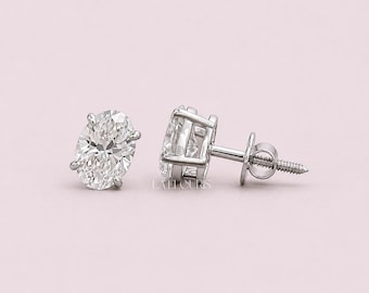 Ovale in het lab gekweekte diamanten oorknopjes Cadeau voor haar | Solitaire oorbellen met schroefsluiting | Minimale bruidssieraden | Luxe oorbel, Laelouris