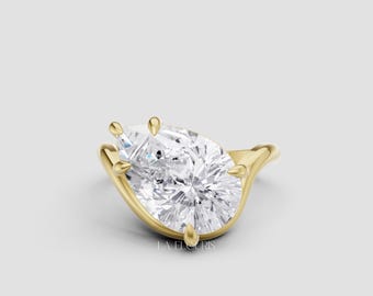 Pear Diamond Engagement Ring Gift for Her | Solid Gold Tilted Solitaire Proposal Bridal Ring for Women | Unique Modern Wedding Ring
