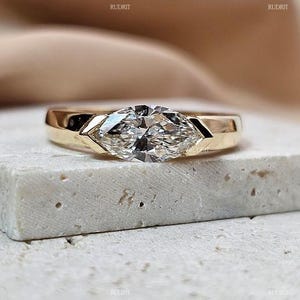 Solitaire Marquise East West Half Bezel Moissanite Ring 1.60 Ct Marquise Cut Moissanite Ring East West Marquise Engagement Diamond Ring Gift