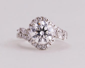 Anel de Noivado com Halo de Diamantes Redondos | Anel em Ouro Maciço com Aro Dividido e Detalhes em Formato de Marquise | Anel de Noivado Feminino, Laelouris