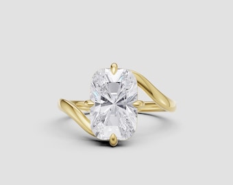 Radiant Cut Diamond Bypass Engagement Ring Gift for Her | Solid Gold Twist Solitaire Ring | Unique Bridal Ring for Women , Laelouris