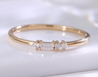 Minimalistische stokbrood diamanten ring cadeau voor haar, sierlijke lab-gegroeide diamanten stapelring, dunne gouden alledaagse band, Laelouris
