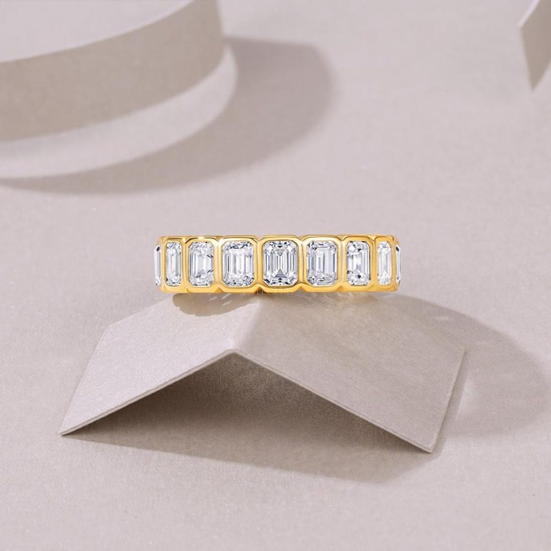 Emerald Cut Eternity Band Ring | Bezel Set Diamond Wedding Band ...