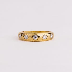 Celestial Diamond Dome Ring Gift for Her | Solid Gold Starburst Band for Women | Cosmic Statement Anniversary Jewelry Ring , Laelouris