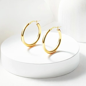 14K Gold Hoop Earrings: 24mm Solid Hoops, Yellow White Gold Minimalist Everyday Jewelry, Perfect Gift for Her, Classic Gold Hoops for Women