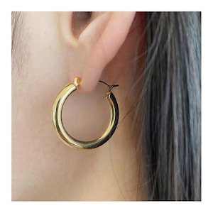 14K Gold Hoop Earrings: 24mm Solid Gold Hoops, White Gold Options, Classic Everyday Jewelry, Timeless Style, Perfect Gift for Her