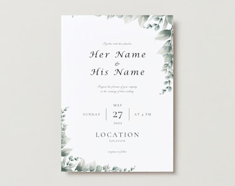 Green Modern Wedding Invitation- Portrait