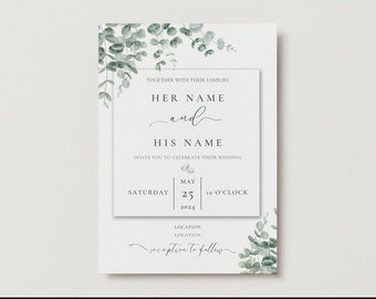 Green and White Floral Wedding Invitation